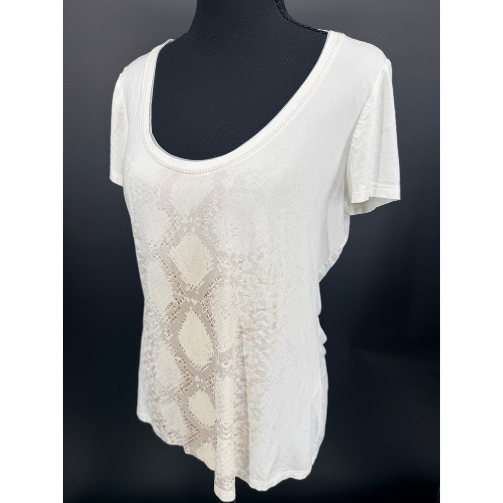 White House Black Market Top Women M White Good Metallic Gold Snakeskin Tee